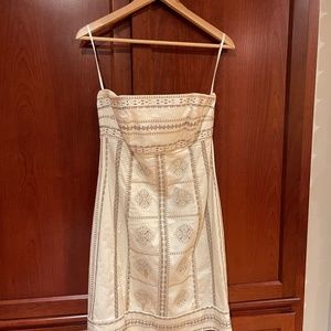 White House Black Market, strapless, off-white embroidered satin dress, size 4